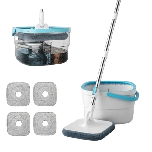 Trapeador giratorio de 360° y cubo con 3 almohadillas de microfibra lavables, separación de agua sucia y limpia, juegos de fregona y cubos para limpiar pisos, paredes, vidrio