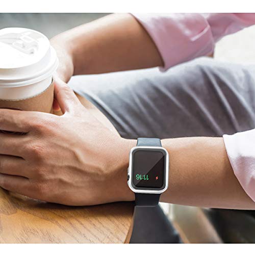 Image of HANKN 2 Pack Hard Case for Apple Watch Series 3 2 1 38mm Tempered Glass Screen Protector Case, Full Coverage Shockproof Iwatch Cover Bumper (White+White, 38mm)