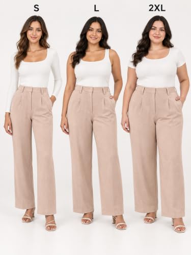 Image of Leriya Fashion Women High Waist Polycotton Formal Trousers | Summer Breathable Wide Leg Pants with Pockets |Casual, Office & Travel Outfits