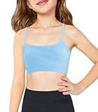 Haloumoning Girls Sports Training Bra Kids Athletic Adjustable Seamless Camis Dance Yoga Crop Tops 5-14 Years Blue