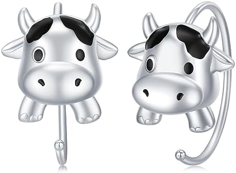 Pendientes De Vaca En Plata De Ley 925 Para Mujer - Diseño Bonito, Colgante 0.81x0.76 Pulgadas, Regalo Ideal