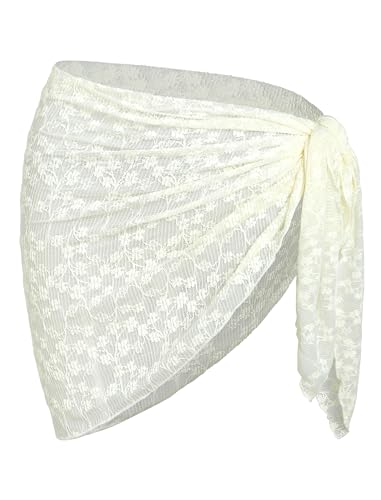 Image of ZAFUL Women's Sarong Coverups Bathing Suit Cover Up Mini Skirt | Textured Mesh, Scalloped Hem,Multiway Cover Up, One Piece Style, Triangle Bikini Cover Up Mini Skirt,One Size