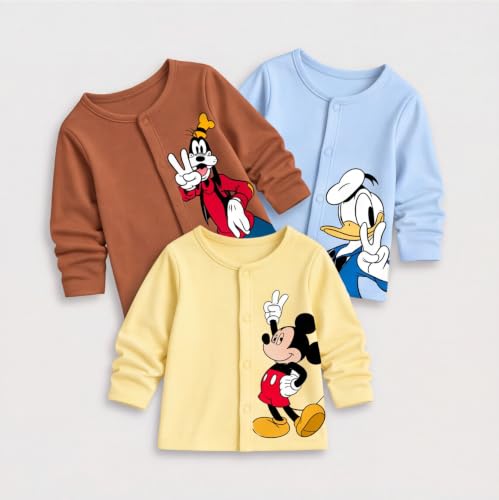 Image of minicult Cotton Unisex Front Open Full Sleeve T-Shirt with snap Buttons and Cute Prints Combo Pack