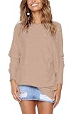 Picture of LIYOHON Oversized T Shirts for Women Tunic Tops to Wear with Leggings Long Sleeve Fall Sweaters Dressy Tops Oatmeal-S