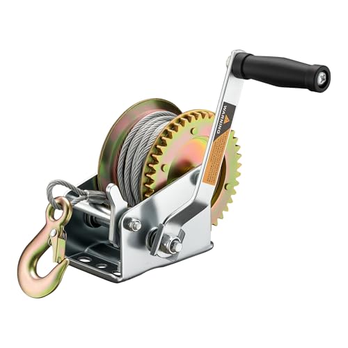 Wiltec Handseilwinde bis 720kg Übersetzung 4:1 128x160x215mm, Winde mit 10m Drahtseil, Seilwinde handbetrieben, Handseilzug effizient, Forstseilwinde