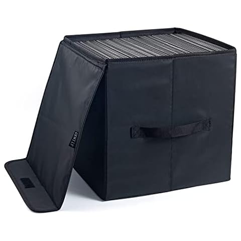 UENTIP Vinyl Record Storage Box for 12-inch Records Crate Holds up to 90 records,Pack of 1-14x 13x 13 Inch LP record storage for Valuable Album Collection - Black Cover