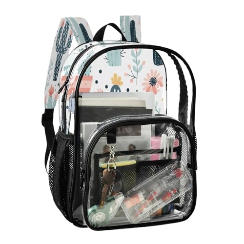 Mochila transparente de cactus con bolsillos para seguridad y colegio 2