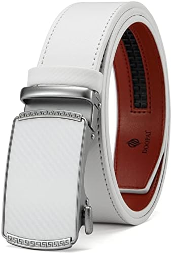 DOOPAI Belt Men, Ratchet Belt Dress Adjustable 1 3/8" Genuine Leather Belt, White Men's Designer Belt with Metal Buckle, Belt Size Length Can be Cut, with Gift Box