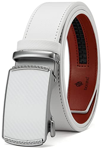 Doopai Belt Men, Ratchet Belt Dress Adjustable 1 3/8" Genuine Leather Belt, White Men's Designer Belt With Metal Buckle, Belt Size Length Can Be Cut, With Gift Box #TOP26