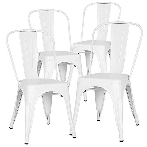 Modern Mid-Century Dining Kitchen Metal Side Arm Chair Copper Bronze Rustic Distressed Dining Bistro Cafe Stackable Side Chair,Set of 4 (4White)
