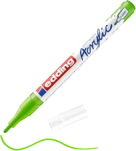 edding 5300 marker akrylowy cienki - żółtozielony - 1 marker akrylowy wodoodporny - cienka okrągła końcówka 1-2mm - markery akrylowe do rysowania na płótnie, papierze i drewnie - do kamyczków