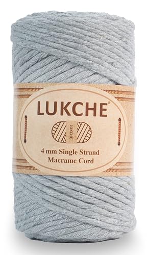 4mm Single Strand Macrame Cord Rope 82 Yards, Colored Macrame Rope, Cotton Rope Macrame Yarn, Colorful Cotton Craft Cord for Wall Hanging, Plant Hangers, Crafts, Knitting (Light Grey, 4mm 1 Skein)