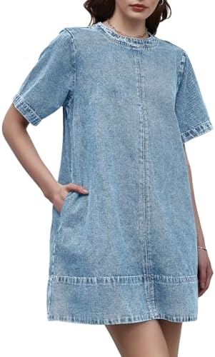 LifeShe Denim Dress for Women Summer Casual Short Sleeve Chambray...