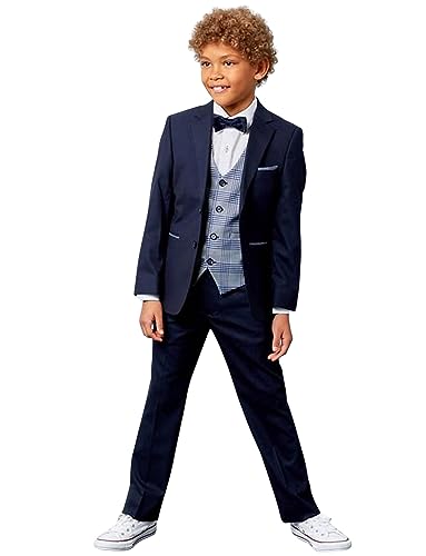 Costume mariage garçon 3 pièces bleu et gris pour cérémonie élégante