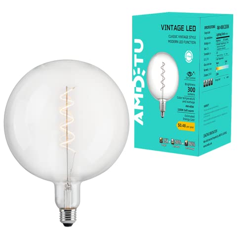 AMDTU Biggest Globe Decorative Nostalgic Light Bulb,G63/G200 Oversized Edison LED Light Bulbs,40w Equivalent-2200k-Clear Glass-Dimmable,Large Globe Light Bulbs for Living Room,Bedroom,1 Pack AMDTU Biggest Globe Decorative Nostalgic Light Bulb,G63/G200 Oversized Edison LED Light Bulbs,40w Equivalent-2200k-Clear Glass-Dimmable,Large Globe Light Bulbs for Living Room,Bedroom,1 Pack