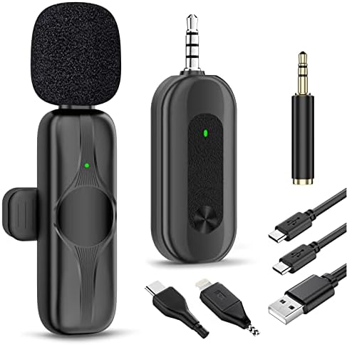 ZMOTG Wireless Lavalier Microphone, Lapel Mic for iPhone/Android/Camera/PC, Mini Clip-On Mic with 3 Cable Adapters for Video Recording, YouTube, TikTok, Vlogging, Interviews, and Live Streaming
