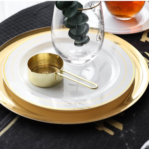 Ricpok 100 Piece Plastic Party Plates White Gold Rim, 50 Premium Heavy Duty 10.25 Inch Dinner Plates And 50 Disposable 7.5 Inch Dessert Appetizer Elegant Fancy Wedding Plates #TOP7