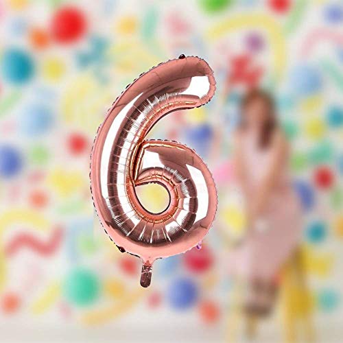 Image of AMFIN Number 6 Foil Balloon Number Balloons for Birthday Six Number Foil Balloon Six Number Props Sixth Birthday - Rose Gold