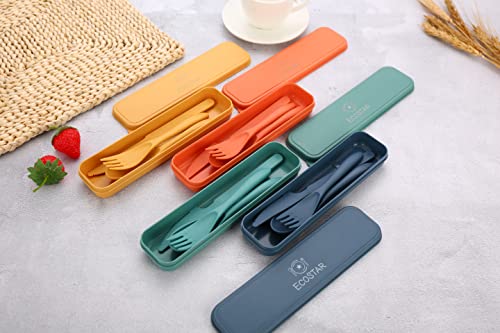 Ecostar Reusable Utensils Set With Case, Portable Wheat Straw Cutlery Set, Bpa-Free And Eco-Friendly Knife Spoon Fork, Travel Utensils For Office, Dorm, And On-The-Go (Coral, 4) #TOP1