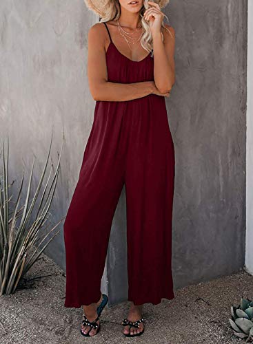 Happy Sailed Womens Plus Size Strappy Long Pant Rompers Jumpsuits Loose Casual Pockets Wide Leg Overalls Outfits Red Xl #TOP2