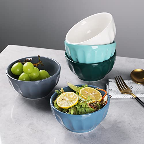Sweejar Ceramic Fluted Bowls, Soup Bowls Set, 17 Oz Portion Control Bowls For Ice Cream, Dessert, Cereal, Fruit, Salad, Pasta, Dishwasher & Microwave Safe - Set Of 4 (Fog Blue) #TOP2