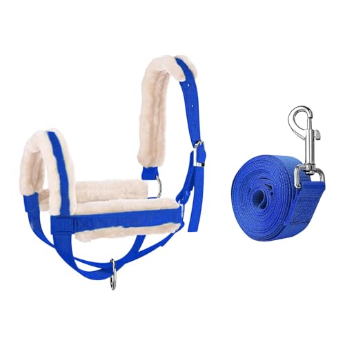 KESOTO Cabestro de Tracción para Ganado con Cuerda Guía Extra Fuerte Hecha de Nailon Y Felpa, Cabestro Ajustable para Terneros Y Toros para Bueyes, Ovejas Y, Blue S