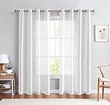 Faux Silk White Curtains for Bedroom 84 inch Length Dupioni Window Curtain Panels for Living Room...