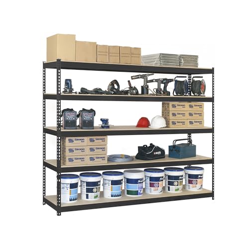 SimonRack Estantería Metálica Almacenaje, Sin Tornillos, 5 Baldas Madera, Alta Capacidad Carga 400 kg, 2500x1500x600 mm, Estantería Taller Garaje Trastero, Antracita/Madera - imagen 5