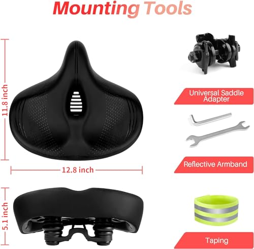 Image of Oversized Bike Seat for Peloton Bike & Bike+, Comfort Seat Cushion Compatible with Peloton, Road or Exercise Bikes, Bicycle Wide Saddle Replacement for Men & Women, Accessories for Peloton