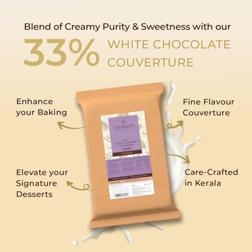 Image of Cocoacraft 33% White Chocolate Couverture Slab (1KG) Chocolate Bar | Gourmet | Handmade Artisinal Couverture Chocolate from Kerala | Used for baking and decoration