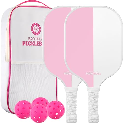Brooklyn Pickleball Co. | Set of 2 Premium Carbon Fiber Paddles | USAPA Approved | Honeycomb Core Pickle-Ball Paddle | 2025 Pickle Ball Starter Kit Bundle & Travel Case (Pink & White)
