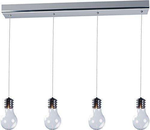 ET2 E22694-18PC Edison 4-Light Linear Pendant, Polished Chrome Finish, Clear Glass, G4 Xenon Bulb, 7.5W Max., Dry Safety Rated, 2700K Color Temp., Standard Dimmable, Natural Fiber Shade Material, 1355 Rated Lumens