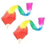 CONGARTENO Leichter Bauchtanz-Seidenfächer Regenbogen-Bambusgriff Weich Fließender Traditioneller Chinesischer Tanzfächer für Bühnenauftritte Festivals Fitness und Performance