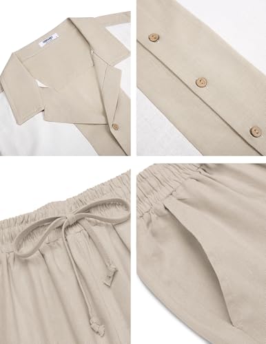 COOFANDY Men 2 Piece Linen Outfit Beach Button Down Shirt Casual Loose Pant Sets 6