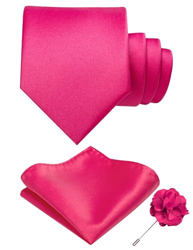 Image of RBOCOTT Solid Color Tie and Pocket Square Hankerchief with Lapel Pin Set for Men