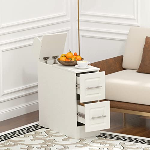 Rebonique Beistelltisch Schmal - Platzsparender Nachttisch Mit Zeitschriftenregal, 56x21x60cm