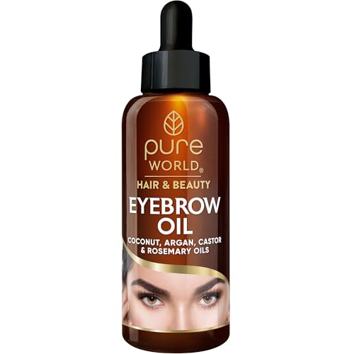 Image of Pure World 50ml Eyebrow Oil. Nutrient-Rich Eyebrow Oil. Made with a Blend of Argan, Castor, Coconut and Rosemary and Vitamin E Oils. Nourish hair Follicles. Healthier-Looking Hair. Made in UK