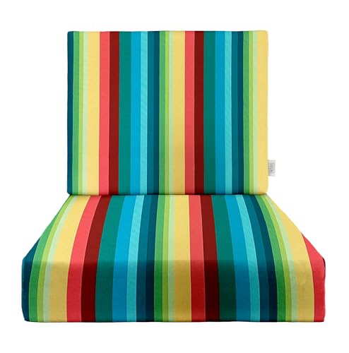 RSH DECOR Deep Seating Cushion with Foam Back |22.5”x22.5”x4 Seat | Water and Fade-Resistant Spun Fabric | Outdoor Chair Cushion Set for Patio (Braymont Multi Color Stripe) - Made in USA