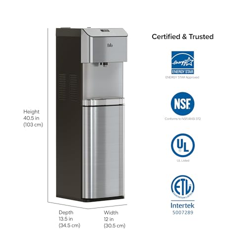 Brio Moderna Bottom Load Water Cooler Dispenser - Tri-Temp, Adjustable Temperature, Self-Cleaning, Touch Dispense, Child Safety Lock, Holds 3 or 5 Gallon Bottles, Digital Display and LED Light