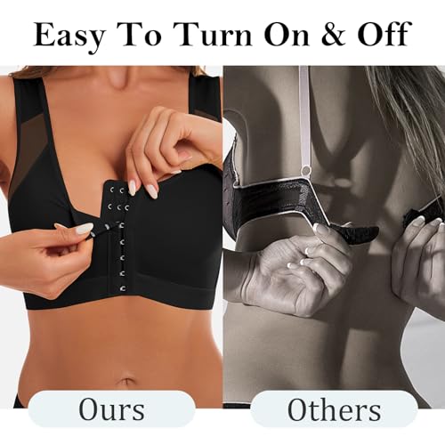 Women's Front Closure Posture Corrector Bra Wireless Back Support Bras for Women Comfy Unlined with Nipple Covers2