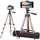 Tripod for iPhone, PEYOU Phone Tripod Stand with Remote Shutter, Lightweight Stable Travel Tripod [Carry Bag] with Phone Holder, Rotatable Camera Tripod Compatible with iPhone/GoPro/DSLR, Gold
