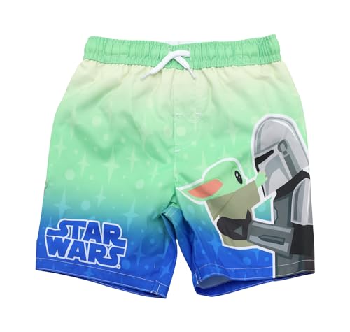 Dreamwave Star Wars Boys 2 Piece Rash Guard Swim Trunks Set, Green/Blue, 2T3