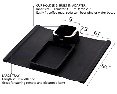 Couch Tray, Silicone Anti-Spill and Anti-Slip Recliner Table Tray, Strong and Weighted Remote/ Snacks/ Cellphone/ Earbuds Sofa Arm Cup Holder for Recliner Accessories, Armchair (Black)