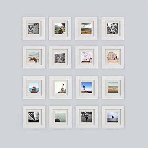 Tiny Mighty Frames 16-set, Wood Square Instagram Photo Frame, 6x6 (5.5x5.5 Window), 4x4 Mat (3.75x3.75 Window), Hanging (16, WHITE)
