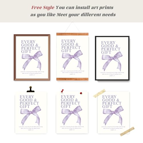 Image of LARTSFRO Coquette Purple Bow Wall Art Decor Posters, Purple Bow Room Bedroom Bathroom Dorm Wall Art Decor Aesthetic for Teen Girls Gifts, Inspirational Bible Verses Bow Wall Decor, 12x16 Inch Set of 4 Pcs Bow Pictures (UNFRAMED)