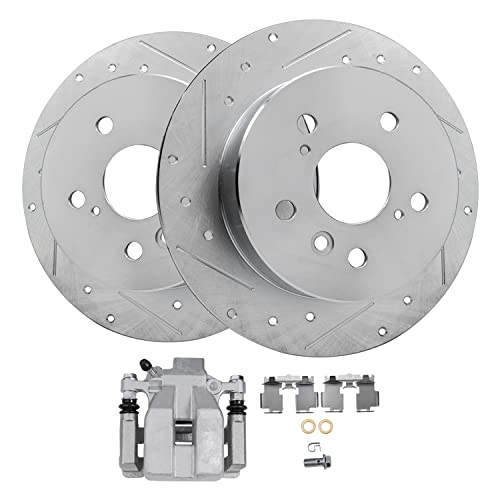 Image of Detroit Axle - Rear Brake Kit for 2008-2011 Toyota Avalon 2007-2011 Camry | 2007-2012 Lexus ES350, 2008 2009 2010, 2 Drilled & Slotted Brake Rotors + 1 Left Brake Caliper