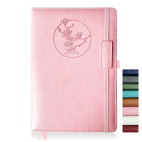 Qefuna Cuaderno de notas para mujeres y hombres, 256 páginas A5 cuadernos de notas de cuero, diario de rayas/cuaderno con papel 100Gsm, soporte para bolígrafo 5.8