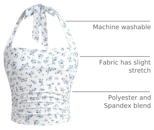 Image of Floerns Girl's Eyelet Embroidery Sleeveless Halter Vest Solid Ruched Crop Tank Top