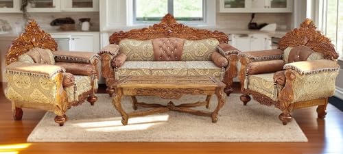 Image of Luxury Wooden Teakwwood Five Seater Sofa Set for Living Room (Honey Brown) Solid Wood Outdoor Chair 5 Seater Sofa | (4)