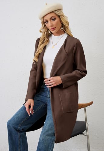 Image of Alaster Queen Women's Open Front Knit Long Fall Sweater Cardigan Coatigan | Long Sleeve,Wide Lapel Neck,Soft Knit Sweater Fabric,Two Patch Pockets,Outerwear Jacket,Work,Daily Wear,2026 Trendy Lady Coat